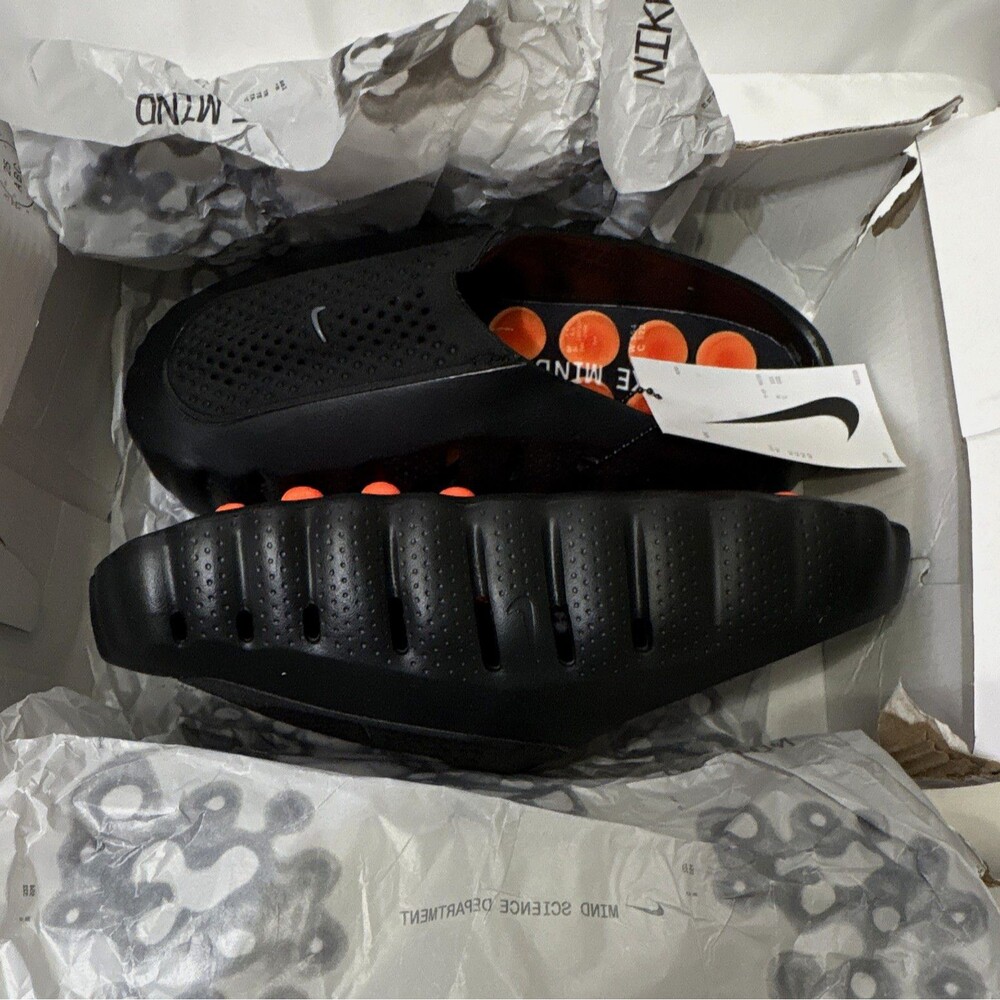 Nike MIND 001 Men's Lightweight Mule Slippers Slip-On Black/Orange US 9